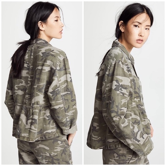 AMO Cropped Rosie Jacket Camo Peplum Linen Tencel M - Picture 13 of 13